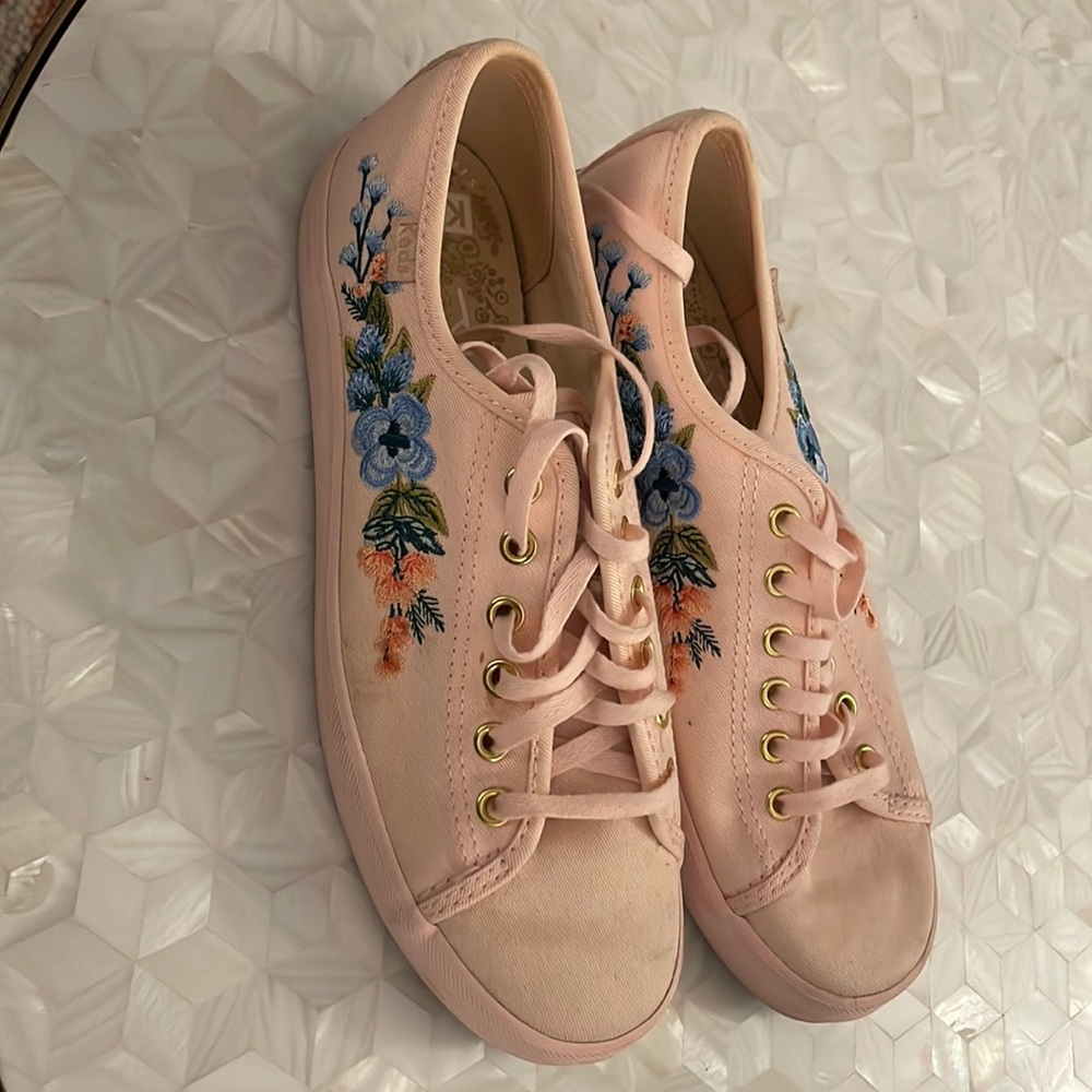 Pink Floral Embroidered Keds